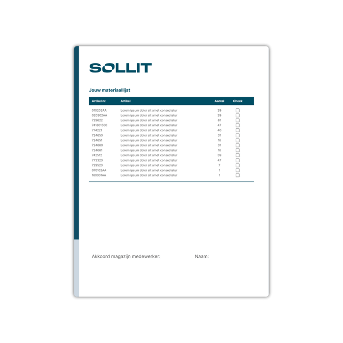 Warmtepompen materiaallijst